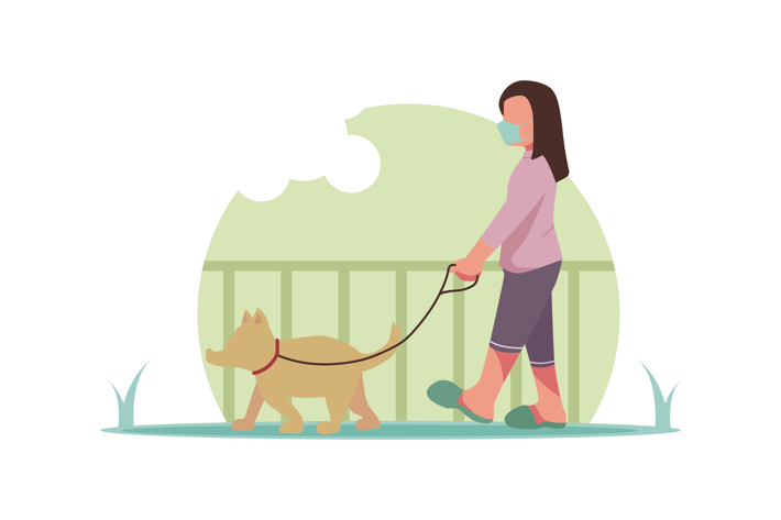Girl Walking With Pet Illustration