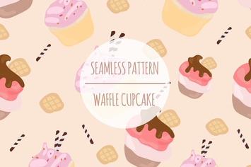 Waffle Cupcake – Seamless Pattern