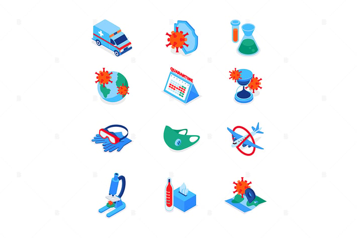 Coronavirus disease - set of isometric icons