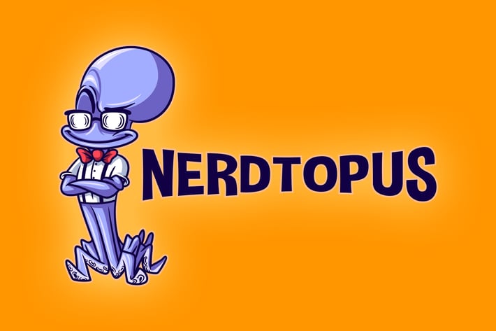 Cartoon Nerd Octopus Mascot Logo