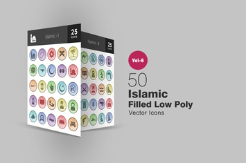50 Islamic Filled Low Poly Icons