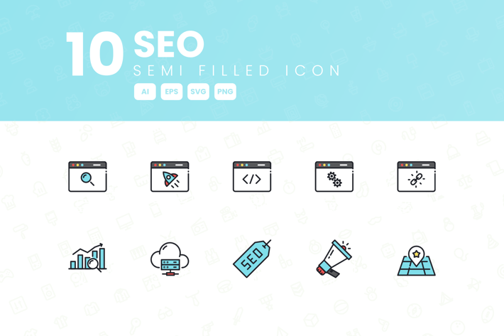 10 SEO Semi Filled Icon Collection