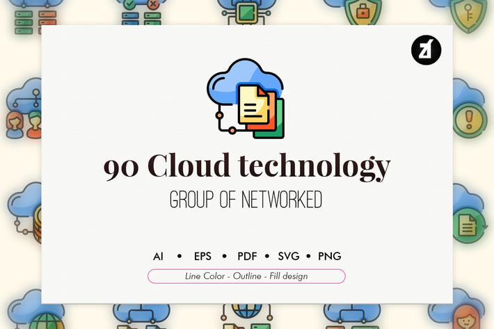 90 Cloud technology element icon pack