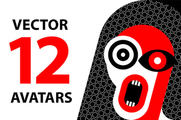 Set of 12 Red and Black Vector Avatars