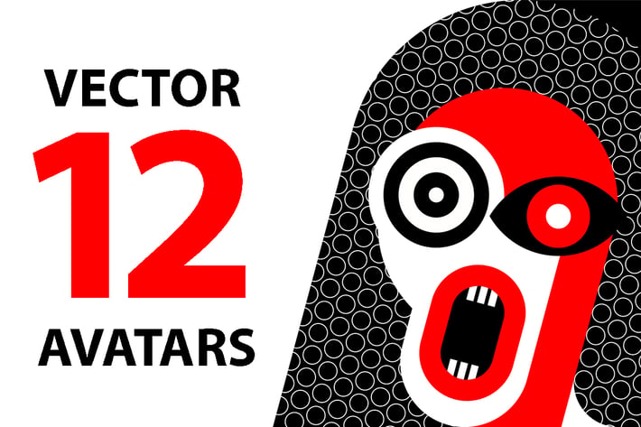 Set of 12 Red and Black Vector Avatars