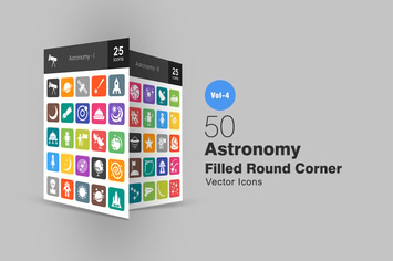 50 Astronomy Flat Round Corner Icons