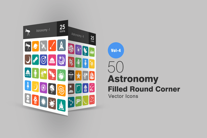 50 Astronomy Flat Round Corner Icons