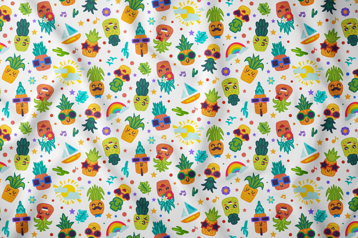 Cartoon Pineapple Smiles Seamless Pattern