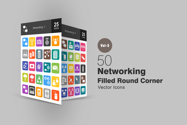 50 Networking Flat Round Corner Icons