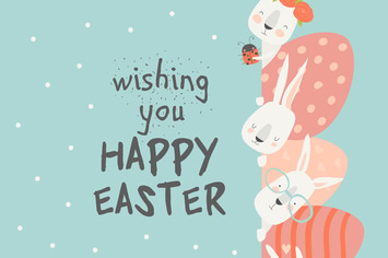 Cute cartoon bunny with Easter eggs. Vector illust