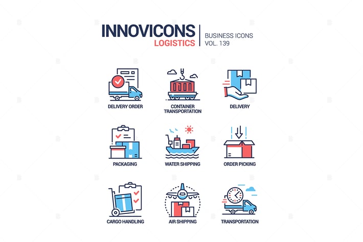 Logistics - colorful line design style icons set