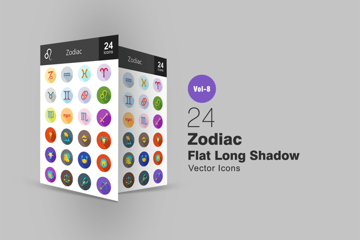 24 Zodiac Flat Shadowed Icons