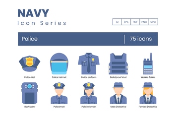 75 Police Flat Icons