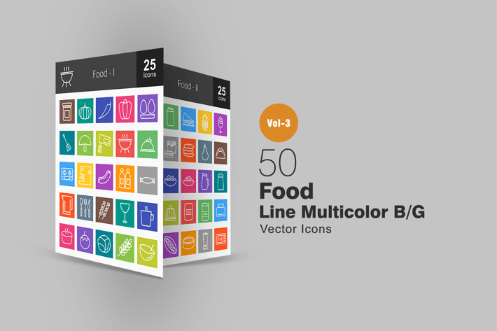 50 Food Line Multicolor Icons