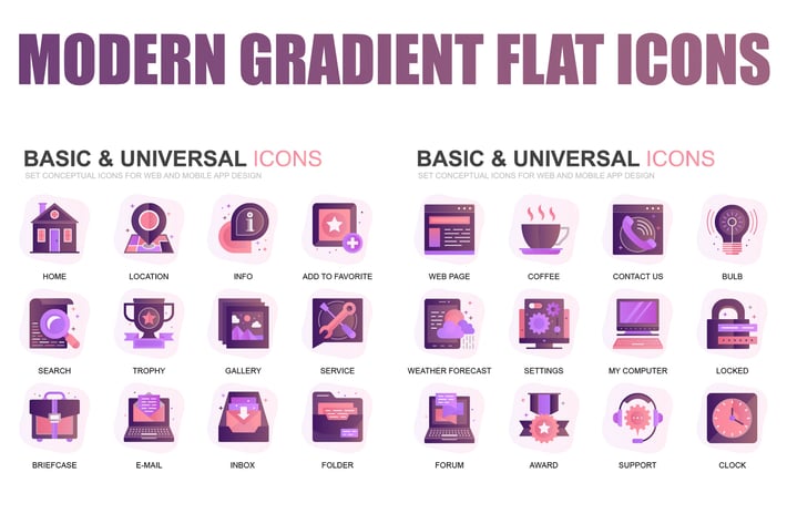 Modern Set Gradient Flat Icons