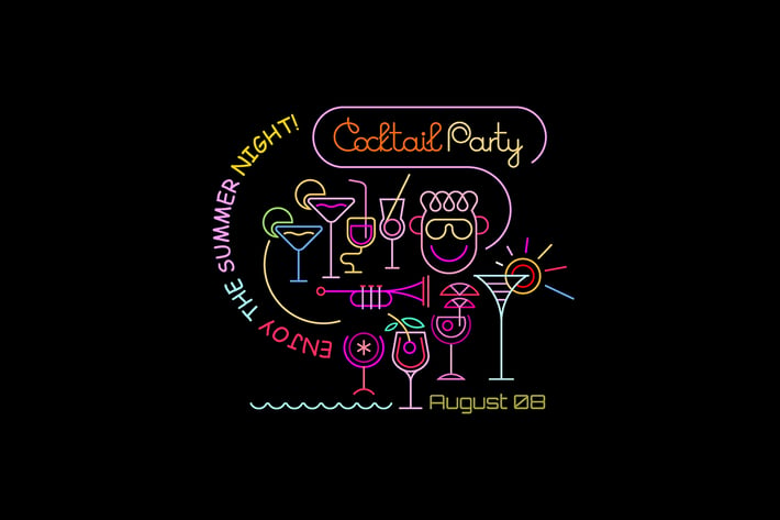 Cocktail Party neon colors poster designs