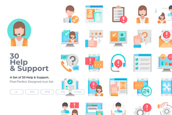 30 Support Icons - Flat