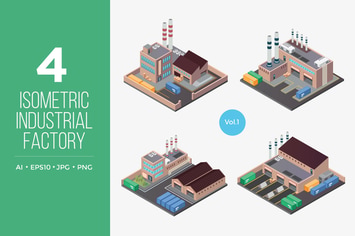 Isometric Industrial Factory Vector Set 1