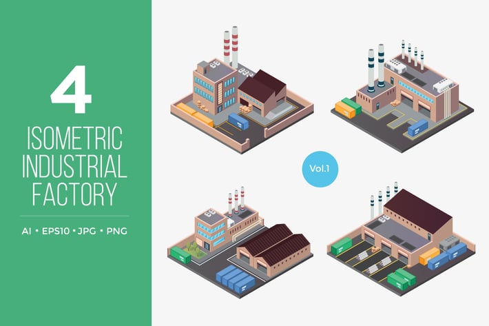 Isometric Industrial Factory Vector Set 1