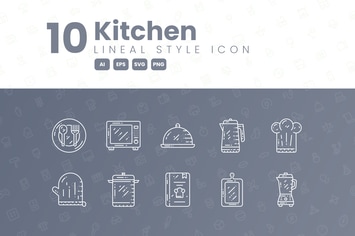 10 Kitchen Detailed Icon Collection