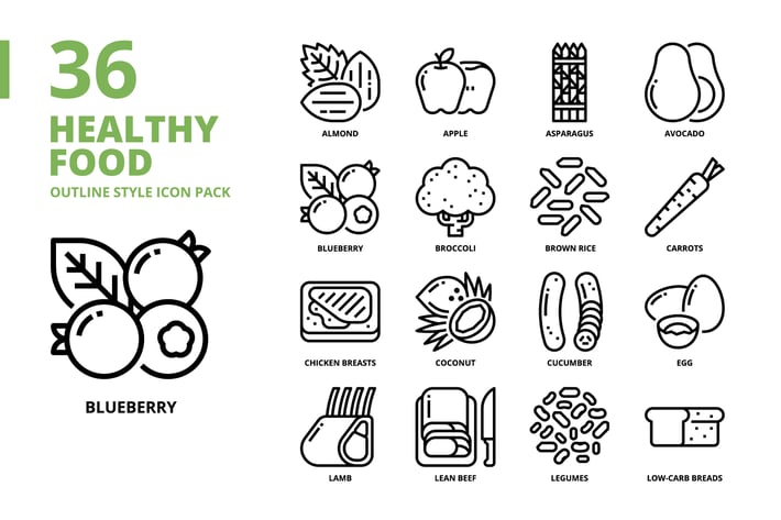 Healthy Food Outline Style Icon Set