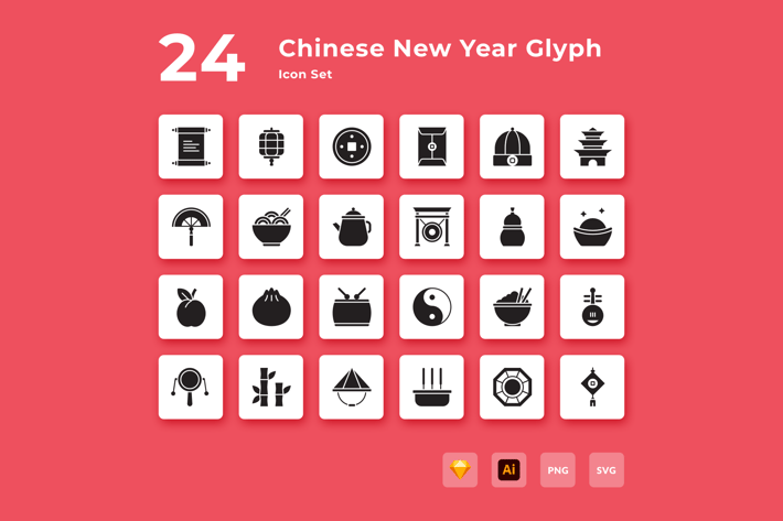 Happy Chinese New Year Glyph Icon Set