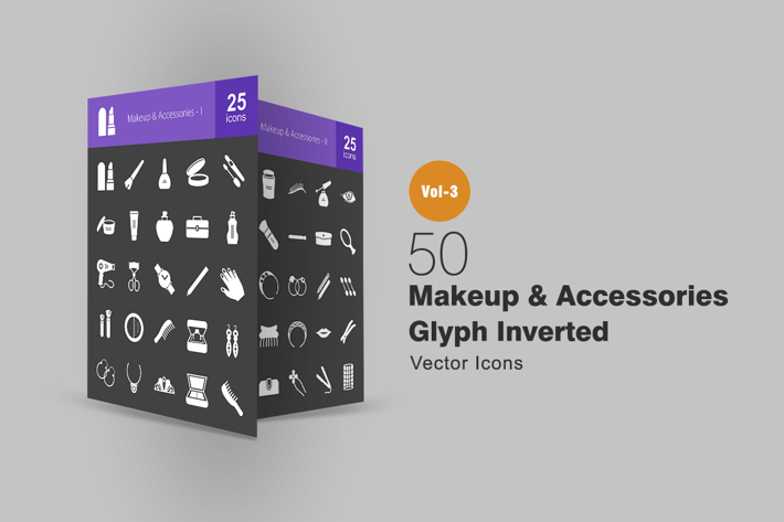 50 Makeup & Accessories Glyph Inverted Icons