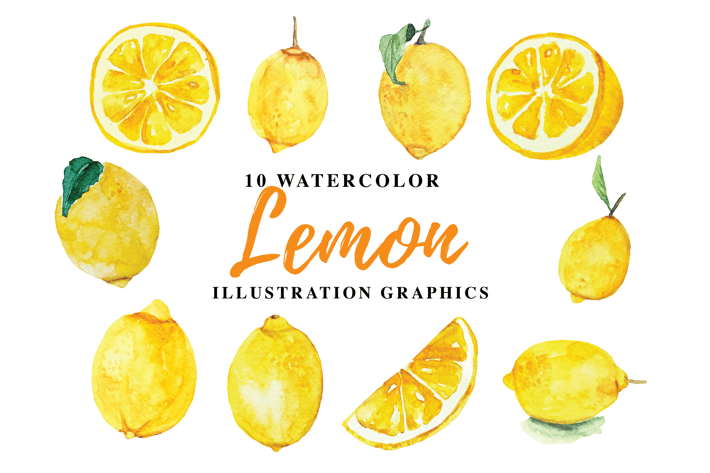 10 Watercolor Lemon Illustration Graphics