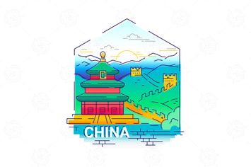 China - modern vector line travel illustration