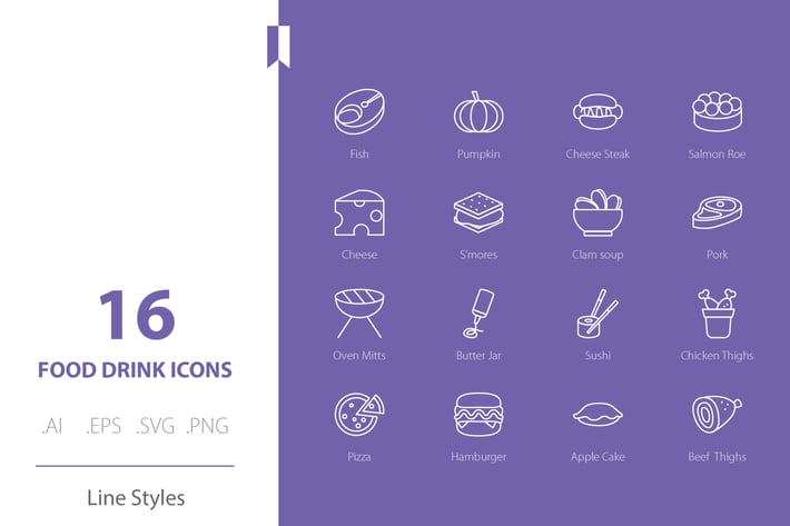 Food Drink Icon Set Line Styles