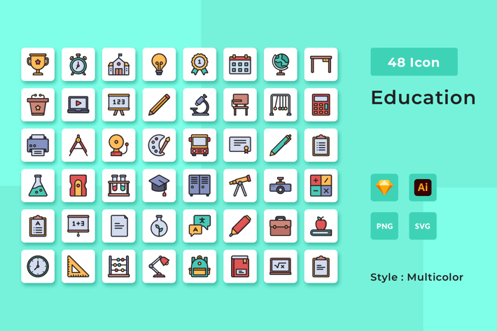Education Multicolor Style Icon Pack