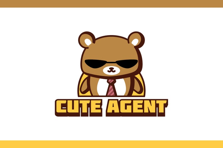 Cartoon Cute Agent Bear Mascot Character Logo