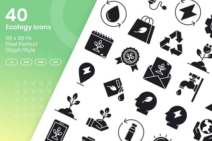 40 Ecology Icons Set - Glyph