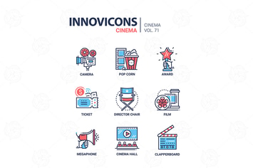 Cinema concept - set of line design style icons