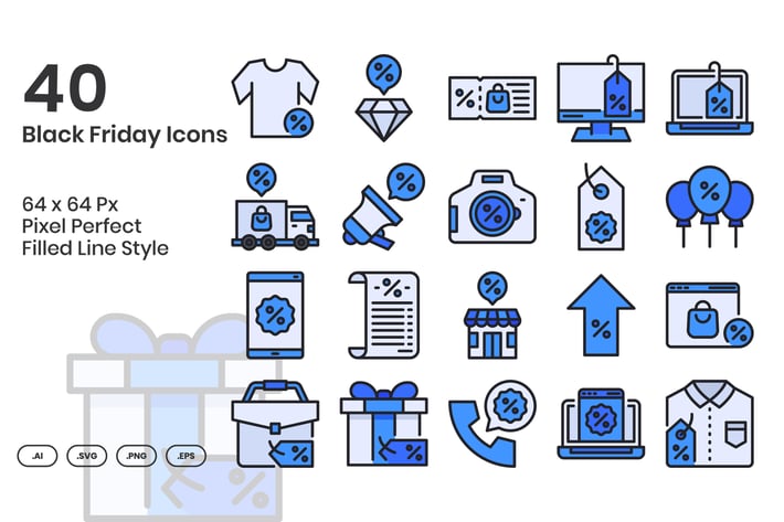 40 Black Friday Icons Set - Filled Line