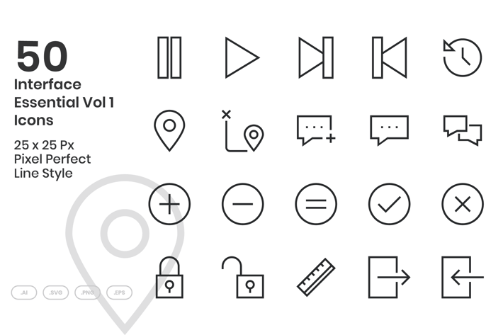 50 Interface Essential Icons Vol 1 - Line