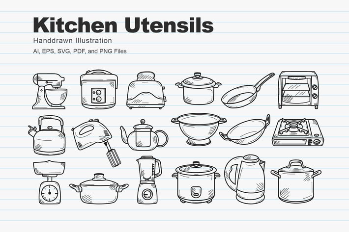 Kitchen Utensils Handdrawn Sketch