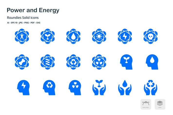 Energy and Power Roundies Solid Glyph Icons