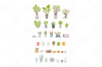 Office Essentials - vector flat elements set