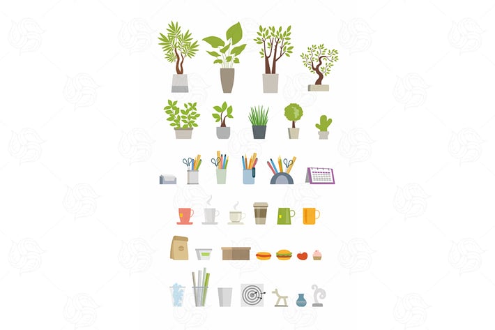 Office Essentials - vector flat elements set
