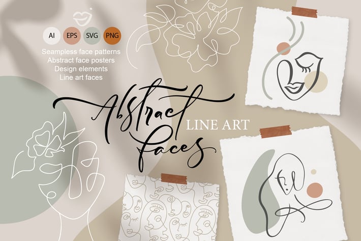 Abstract Line Art Faces