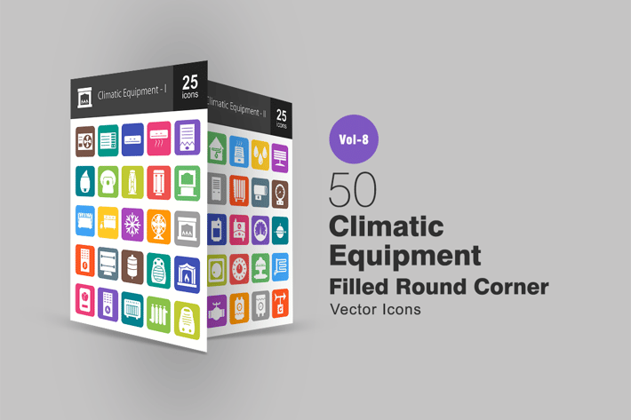 50 Climatic Equipment Filled Round Corner Icons