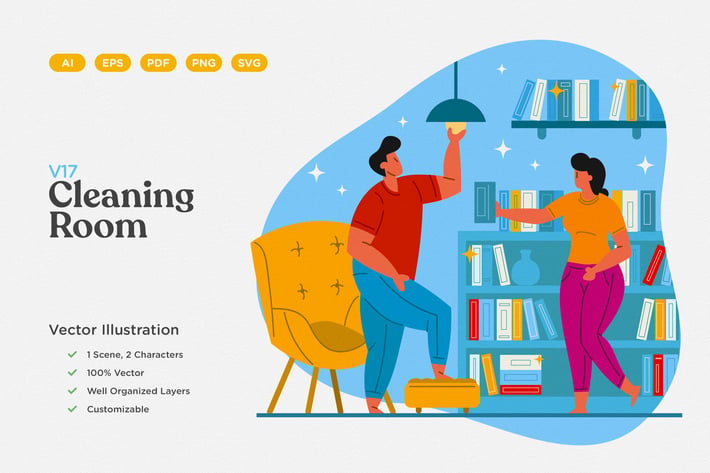 Cleaning Room Flat Illustration
