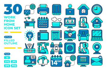 Work From Home Icon Set (Filled Outline)
