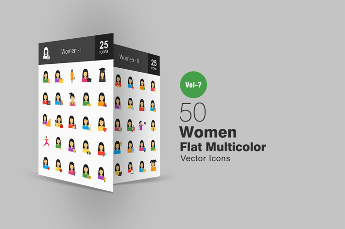 50 Women Flat Multicolor Icons
