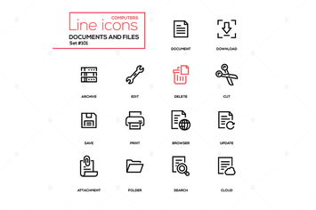 Documents and files - modern line design icons set