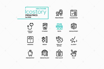 Pediatrics - line design style icons set