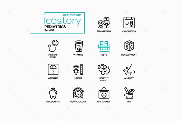 Pediatrics - line design style icons set
