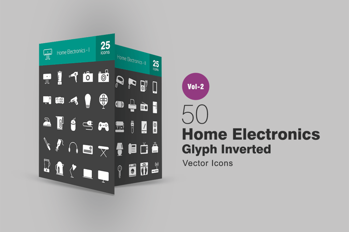 50 Home Electronics Glyph Inverted Icons
