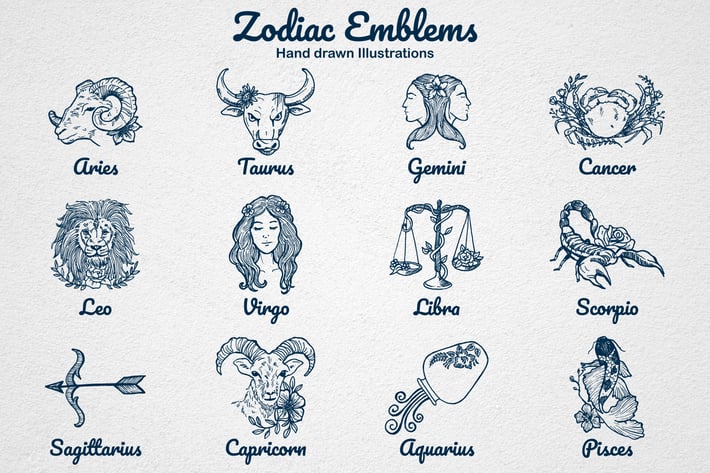 Hand drawn Astrological Zodiac Emblem